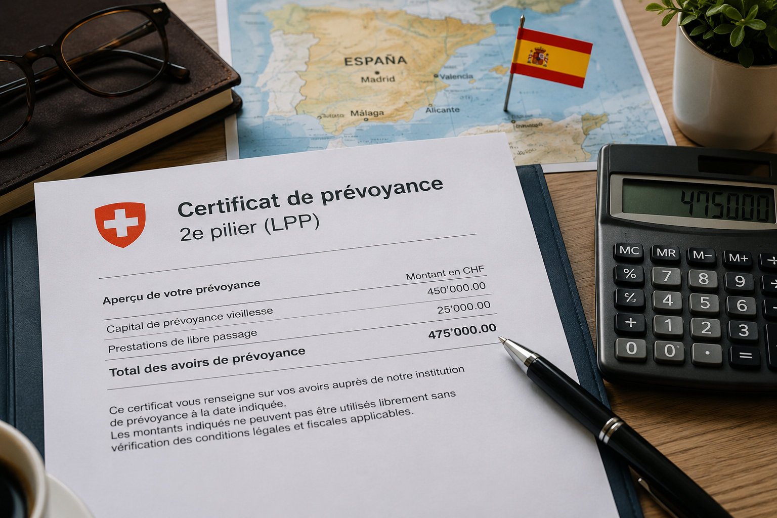 Certificat de prévoyance suisse et calcul du 2e pilier avant un départ en Espagne